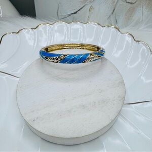 Blue Enamel Cloisonne Bracelet Bangle w/ Rhinestones